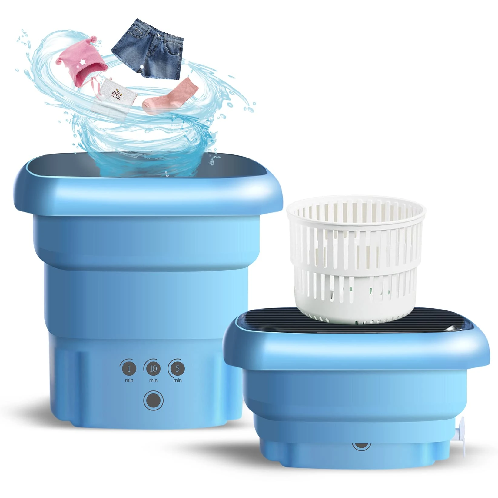 SUCIKORIO Mini Washing Machine, Portable Washing Machines Camping 4.5L 2 in 1 With Sterilization, Removes Dirt, Timing Function For Underwear, Socks, Travel, Outdoor, Blue