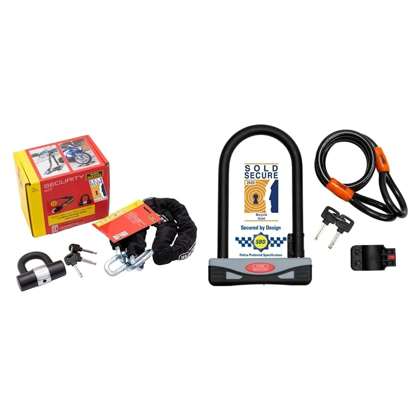 Burg-Wachter 2M Sold Secure Lock Kit Bike, Black, 2M & Burg Wächter 2.1 1600 HB KIT Gold Sold Secure Bicycle D Lock, Black, Large-2.1M Cable