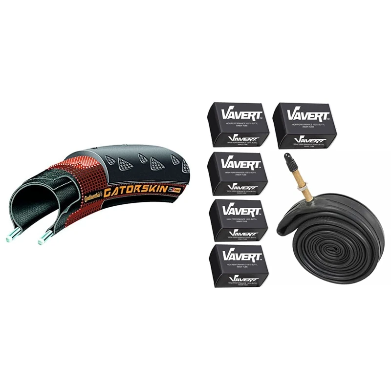 Continental Gatorskin Rigid Bicycle Tire, 700 x 23 C, 23-622, Unisex Adult Black & Vavert 700 x 18-25c Road Bike Inner Tubes - Presta Valve (Pack of 5)