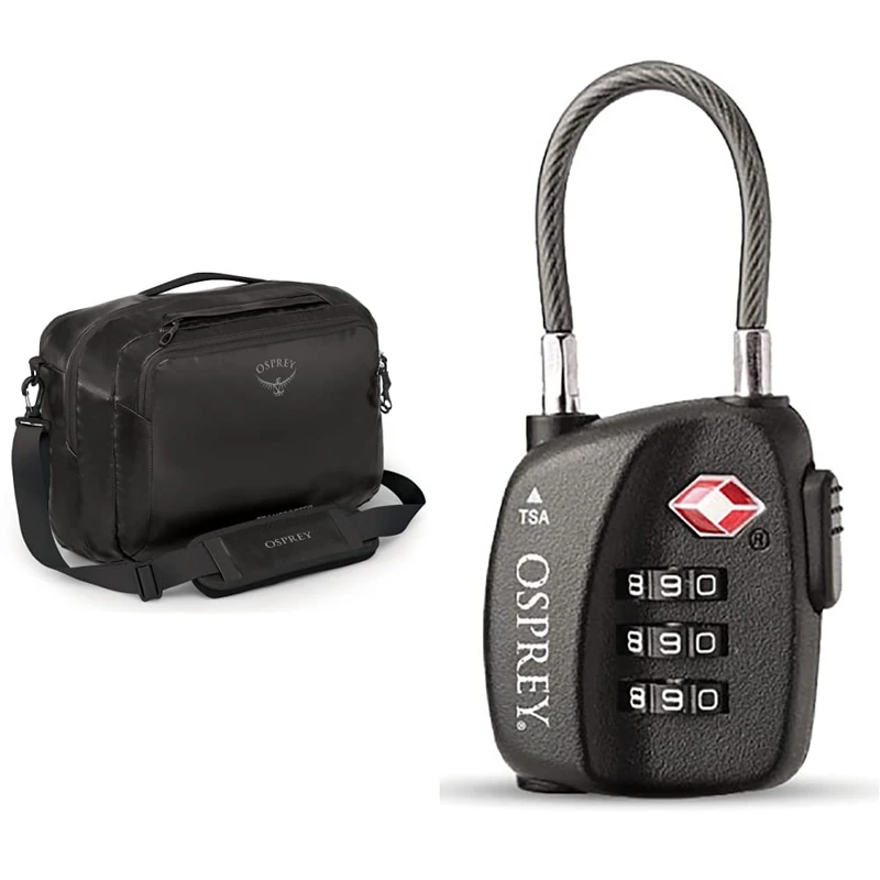 Osprey Transporter Boarding Bag Unisex Duffel Bag Black - O/S & Osprey Europe TSA 3 Dial Cable Lock Unisex Black - O/S