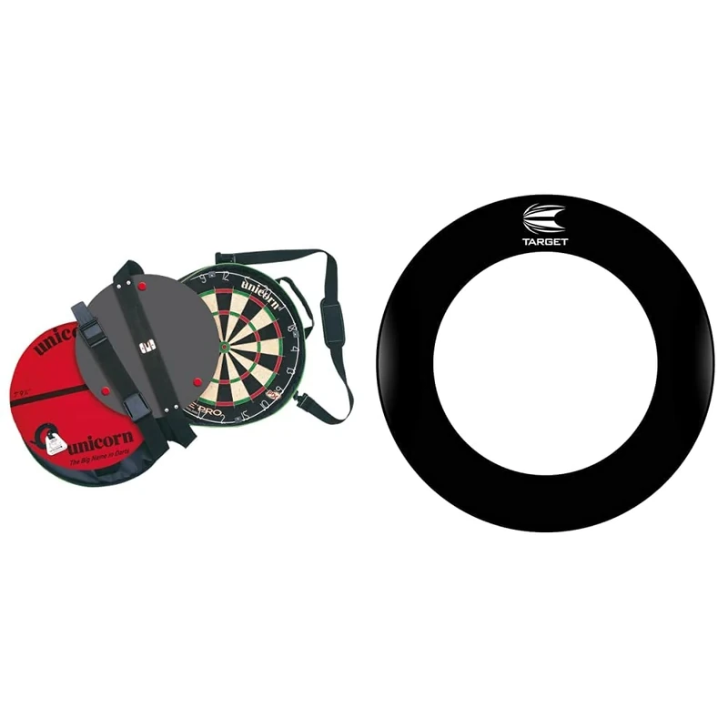 UNICORN Portable Darts Board | Unicorn on Tour | Eclipse Pro Sisal Bristle Board | with Door Fixings | Bag with Handles & Shoulder Strap and Target Darts Pro Tour Printed Surround Black