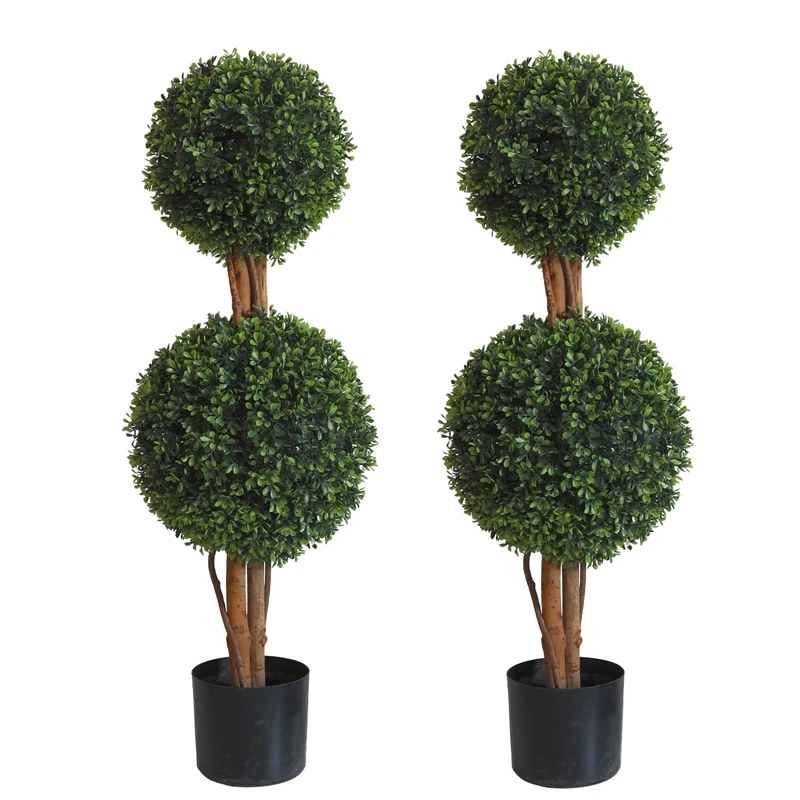 OAZALDA Lifelike Indoor&Outdoor use 3Ft Boxwood Double Ball Topiary Trees Faux Topiary Tree for Porch,Home,Garden Decor(Set of 2)
