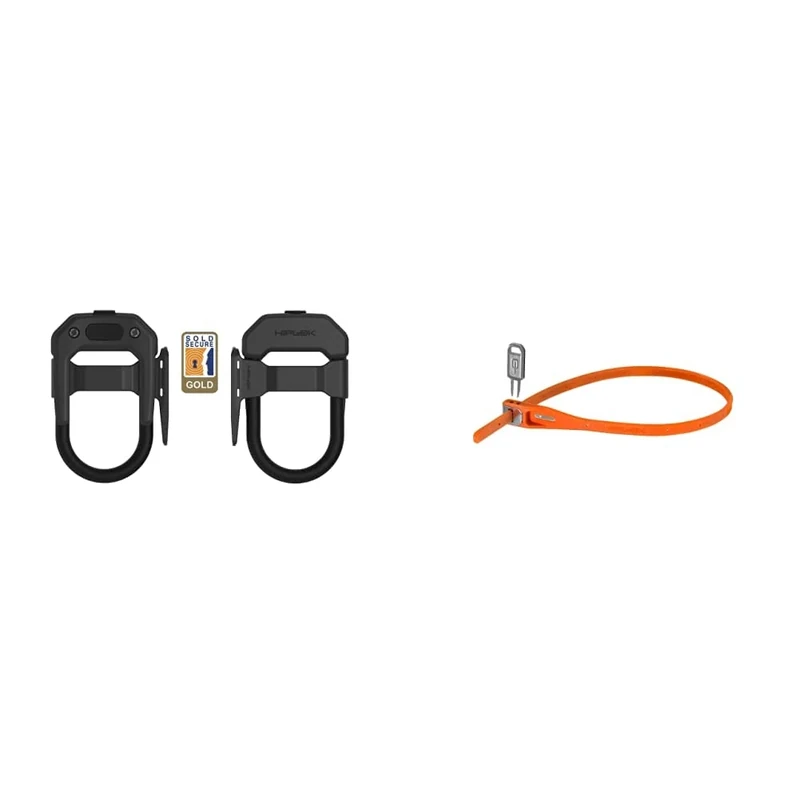 Hiplok DXF Sold Secure Gold U Lock and Frame Bracket, Black, Locking Area: 15cm X 8.5cm & Z LOK Armoured Security Tie & Bike Lock, Orange