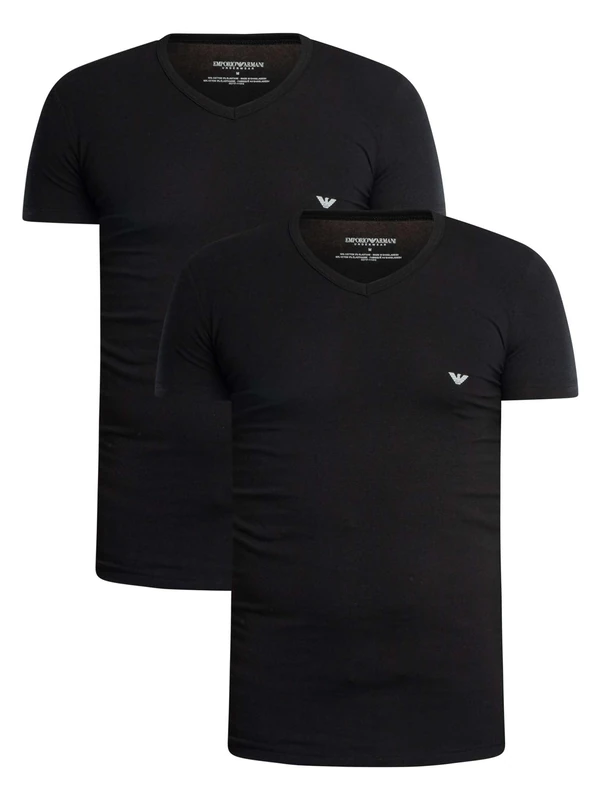 Emporio Armani Man 2 Pack T-Shirt V Neck Slim Fit Black M, Black/Black, M