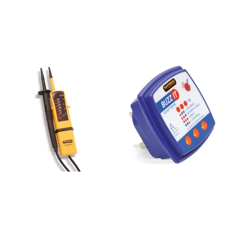 Martindale VT12 Two Pole Voltage and Continuity Tester, Yellow & BZ101 (Buzz-It) 240V Socket Tester with Audible Buzzer