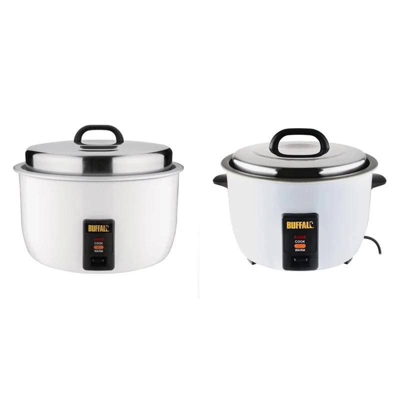 Buffalo 2.95kW Commercial Heavy Duty Rice Cooker 10Ltr | White | Non-Stick Inner Pot | Auto Switch from Cook to Warm | Rice Capacity: 23 Litre Cooked / 10 Litre Dry | CB944 & CN324 Rice Cooker, 4.2 L