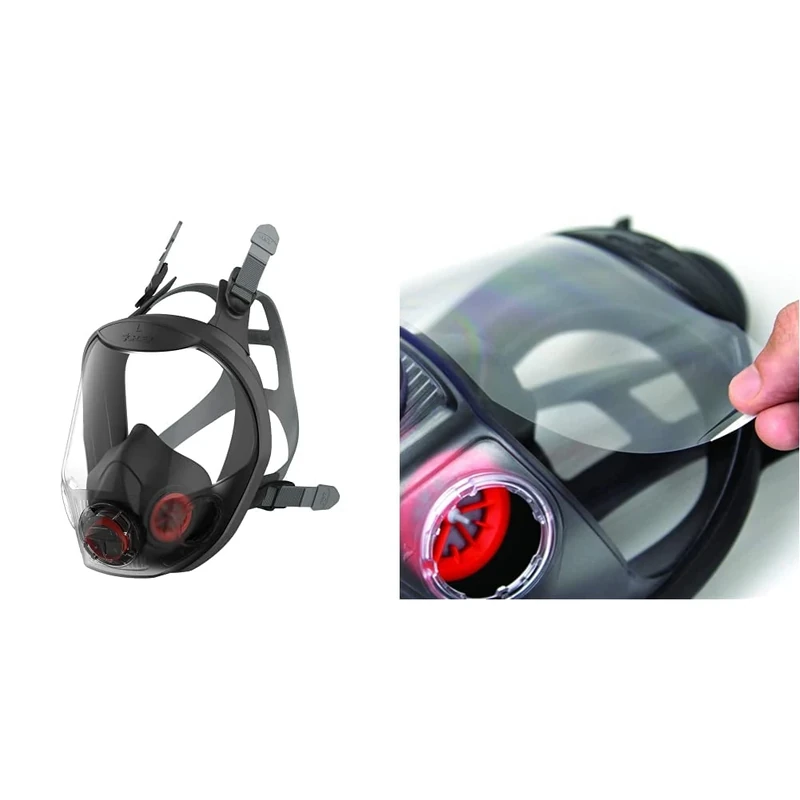 JSP Force 10 Large Full Face Mask Respirator only compatible Press to Check Filters (available separately) -Black & Off Visor Protector For Force10 Mask - Pack of 10.
