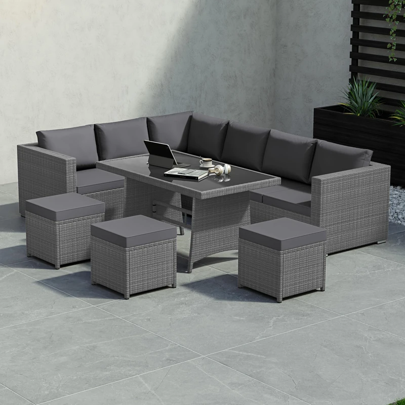 Garden Vida Belgrave 9 Seater Rattan Set with Cover - Grey