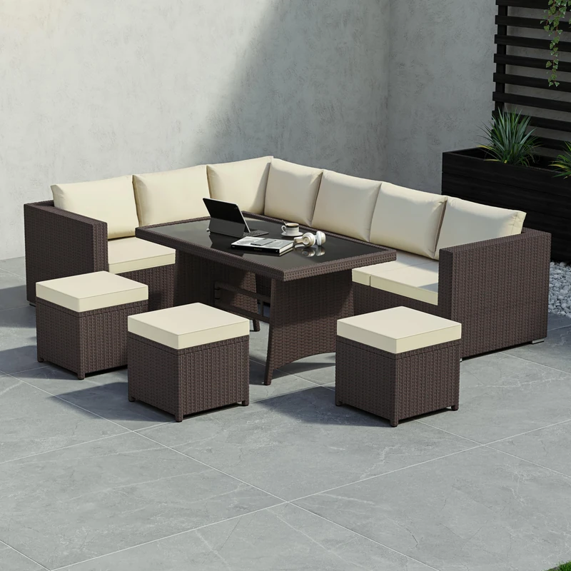 Garden Vida Belgrave 9 Seater Rattan Set with Cover - Brown