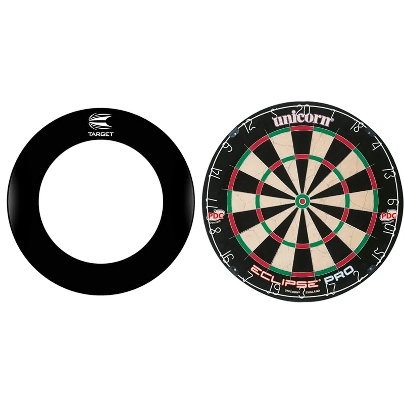 Target Darts Pro Tour Printed Surround Black and UNICORN Dartboard | Eclipse Pro | Ultra-Visible Number Ring & Spider | Championship Quality Sisal Bristle | Staple-Free Construction