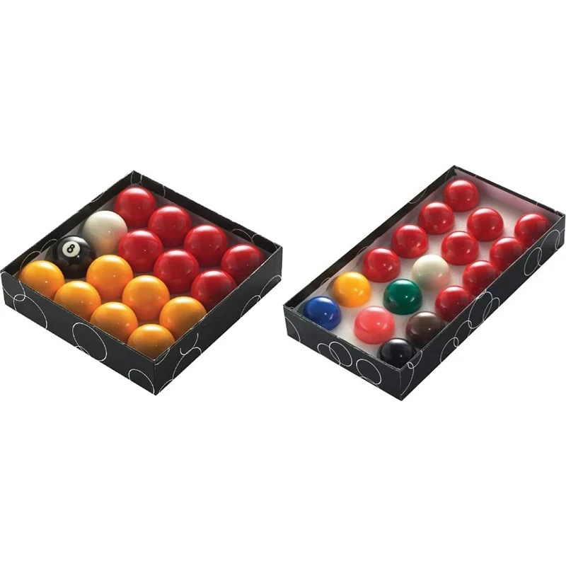 PowerGlide 16 Ball Pool Set | Tournament | 1 7/8" / 47.5mm Diameter | 7 Yellow, 7 Red, Black & Cue Balls | Boxed and 17 Ball Snooker Set | Tournament | 1 7/8" / 47.5mm Diameter | 10 Reds | Boxed