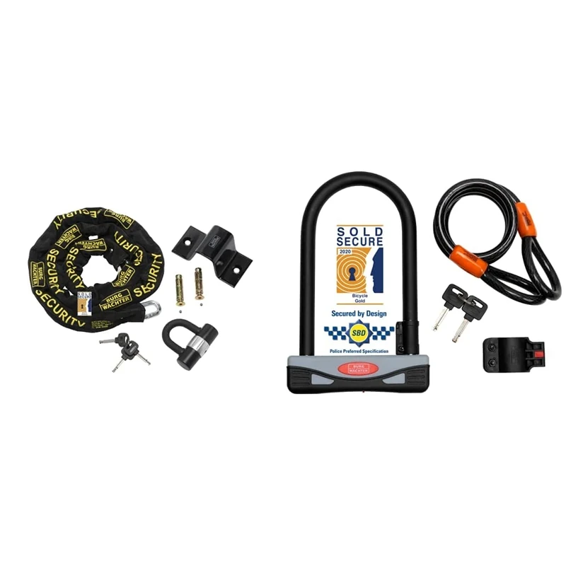 Burg-Wachter Wachter 1.5M Sold Secure Gold Bike Chain, Lock and Ground Anchor Kit Black & Burg Wächter 1600HB 1600 HB KIT Gold Sold Secure Bicycle D Lock, Black, Large-2.1M Cable