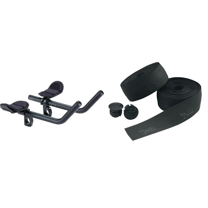 Bbb Cycling Aero Bars Aluminium Two-Piece Tri Bars For Road Bike Aerodynamic J-Bend AeroMax BHB-60,Black & Deda Elementi Men's Cork Handlebar Tape, Night Black, One Size