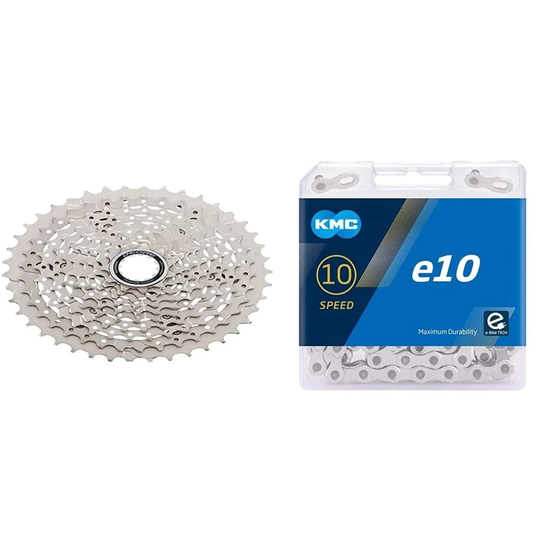 Shimano Deore CS-M4100 Deore 10-speed cassette, 11-42T & KMC Unisex's E10 Chain, Silver, 122 Link