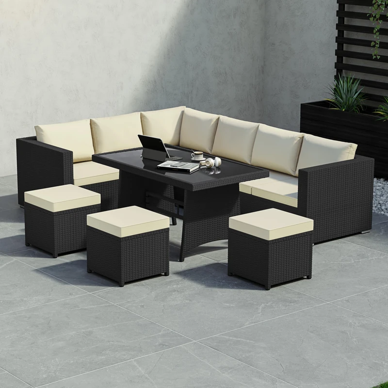 Garden Vida Belgrave 9 Seater Rattan Set with Cover - Black