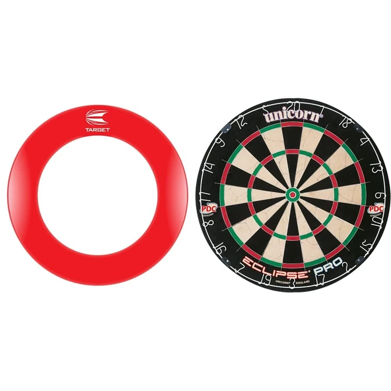 Target Darts Pro Tour Printed Surround Red and UNICORN Dartboard | Eclipse Pro | Ultra-Visible Number Ring & Spider | Championship Quality Sisal Bristle | Staple-Free Construction