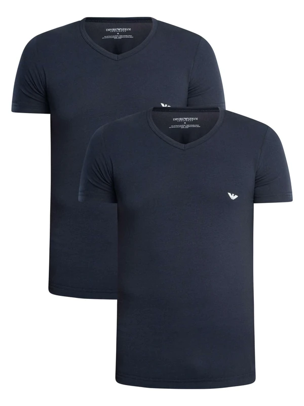 Emporio Armani Man 2 Pack T-Shirt V Neck Slim Fit Blue L, Navy/Navy, L