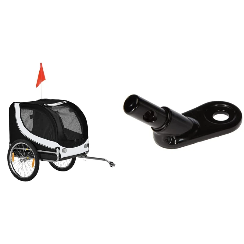 PawHut Steel Dog Bike Trailer Pet Cart Carrier for Bicycle Kit Water Resistant Travel White and Black & Friends On Tour Trailer Hitch for Bicycle Trailers
