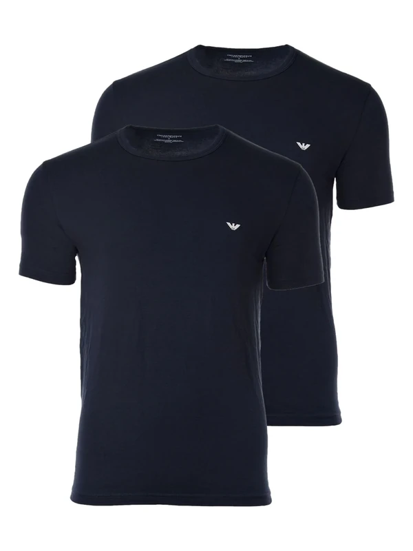 Emporio Armani Underwear Men's 2-Pack T-Shirt Crew Neck Logo, Marine/Marine, S (Pack of 2)