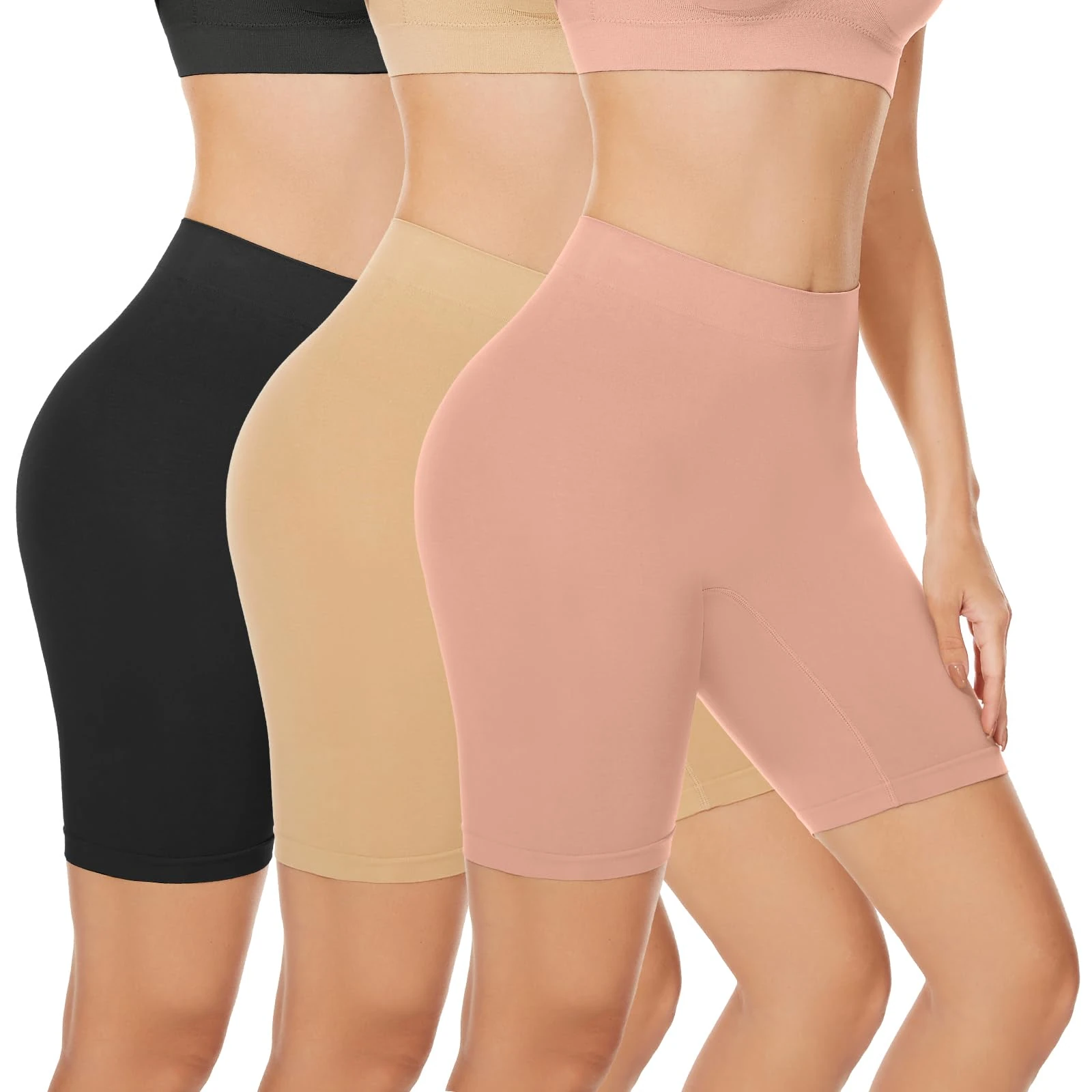 SIHOHAN 3 Pack Women Anti Chafe Shorts Under Skirts Short Breathable Soft Legging Shorts(Black+Beige+Pink,S)