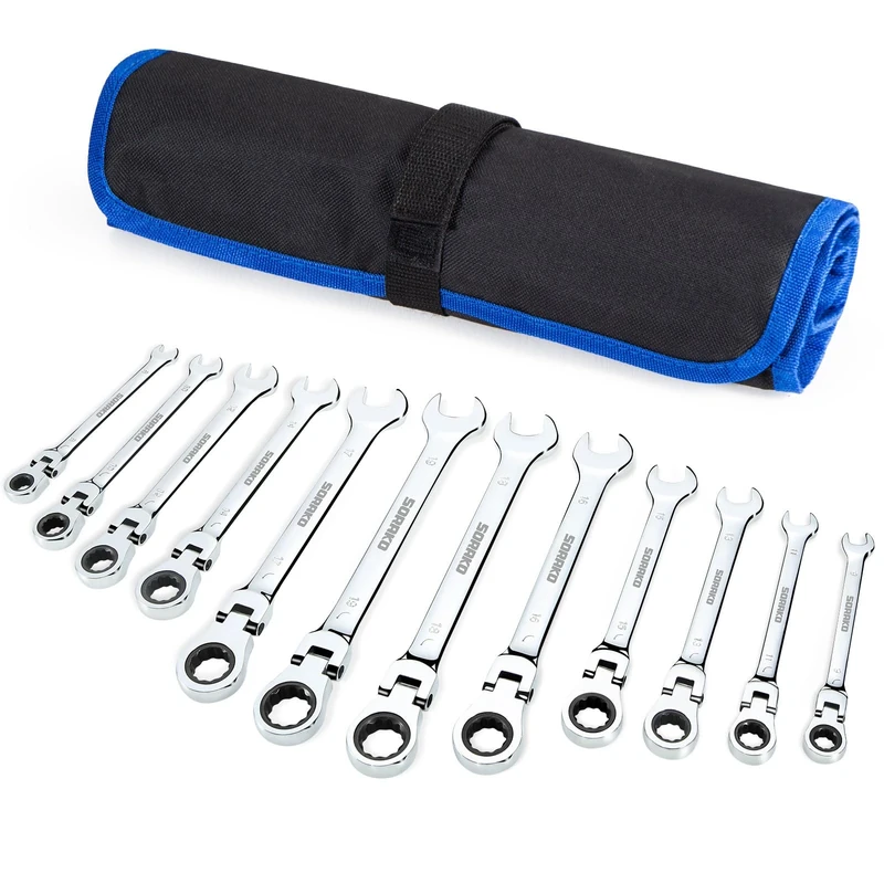 SORAKO Ring Spanner Set 12 Pieces, Ratchet Wrench Set 8-19 mm Open-Ended Ring Spanner Set, Dual-Use Design Spanner Non-Slip Spanner Set