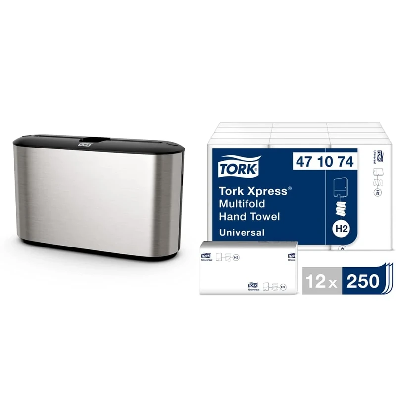 Tork Xpress Countertop Multifold Dispenser 460005 & Universal Hand Towels 471074 - White - 12 x 250 Sheets