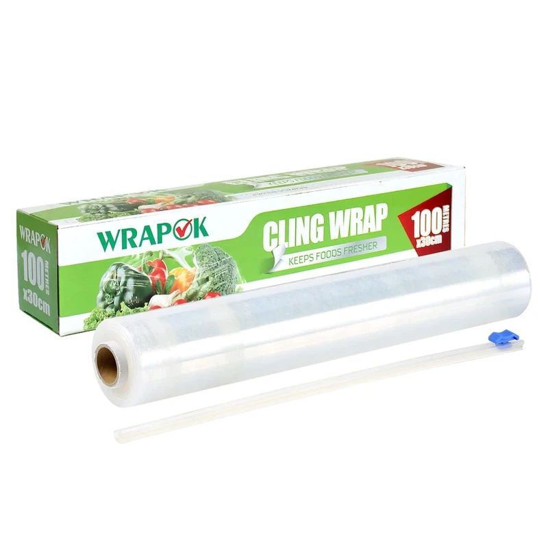 WRAPOK Catering Cling Film Dispenser and Cutter Kitchen Plastic Food Seal Wrap, Foodservice Cook’s Tools for Kitchen, 300mm x 100m