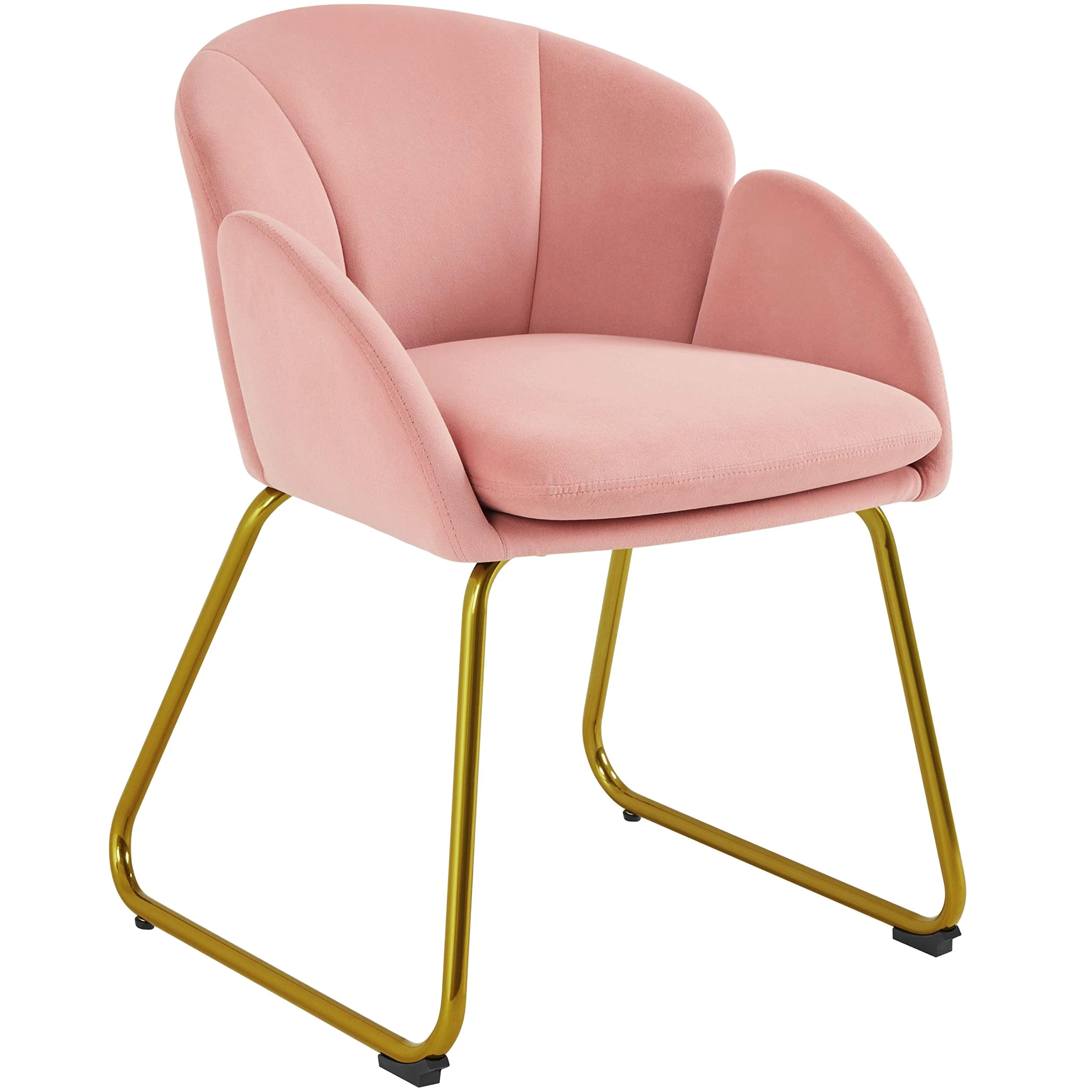 Yaheetech Velvet Tub Chair Vanity Chair, Modern Accent Lounge Single Armchair with Golden Mental Legs for Living Room/Bedroom/Makeup, Pink