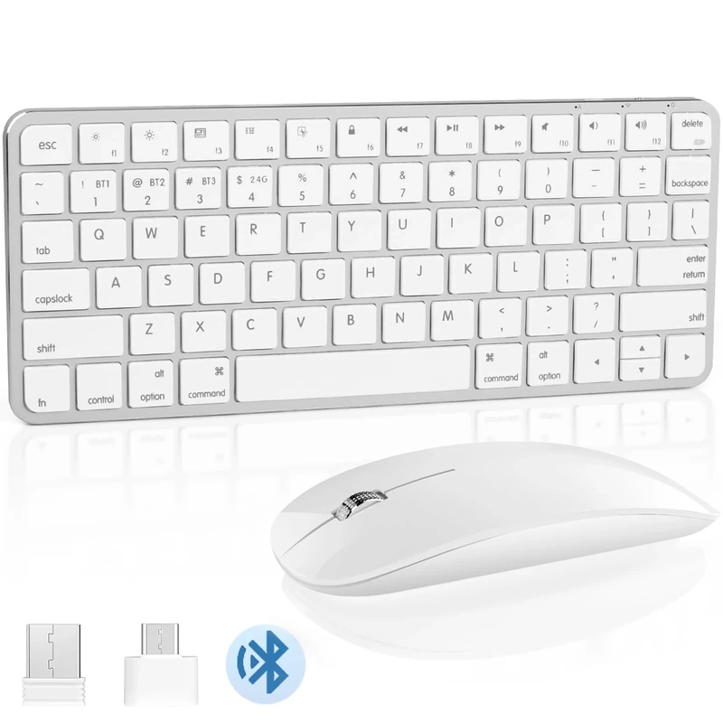 Aluminum 5 in 1 Wireless Keyboard and Mouse for Mac Bluetooth Rechargeable Keyboards & Mouse Compatible with iMac Macbook iPad and all MacOS iOS Windows Android Devices