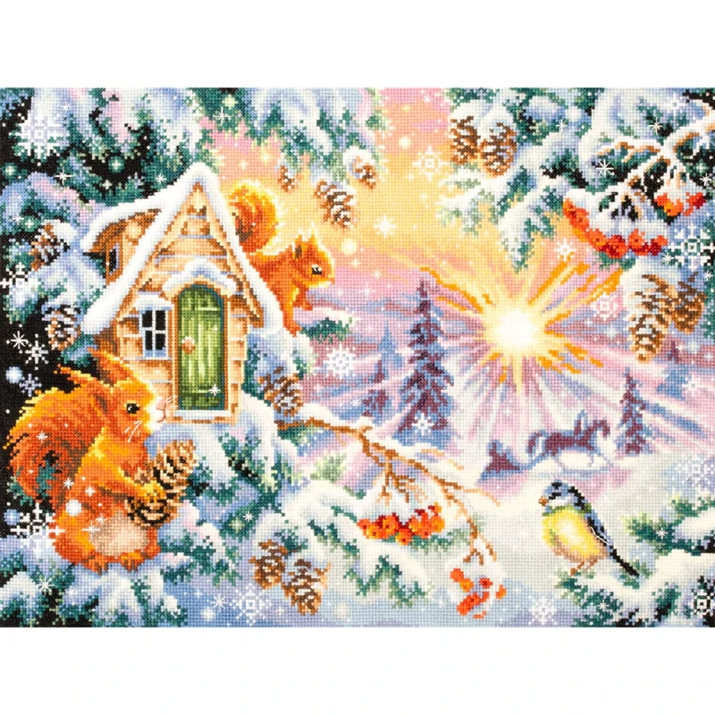 Magic needle 110-700 ZW Winter Morning Counted Cross Stitch Kit with Zweigart Edition Cotton Multi-Coloured 40 x 30 cm