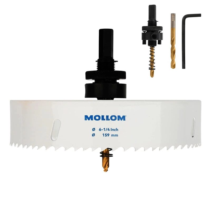 Mollom (159mm | 6-1/4") HSS M42 with 8% cobalt BI-Metal Hole Saw with 2 Pilot Drill Bits & Arbor Smooth Cutting for PVC,Drywall,Wood,Plastic,Gypsum Board,Rubber
