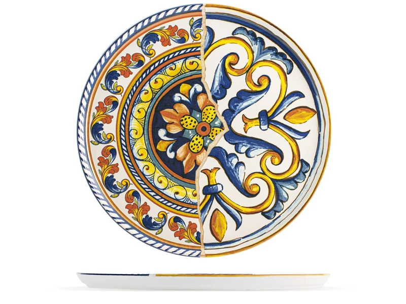 H&H Positano Stoneware Pizza Plates Set of 6, Multi-Colour, 33 cm