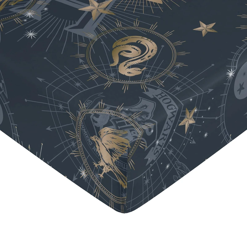 BELUM | Harry Potter Fitted Sheet Product: 160 x 200 cm + 35 cm Bellows – Fabric: 100% Cotton 175 Thread Count – Model: Hotter Gold