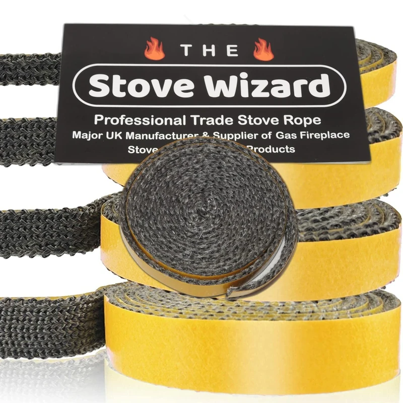 The Stove Wizard Fire Rope for Wood Log Multi Fuel Burning Stove, Self Adhesive Seal Liner for Stove, Chimney, Fireplaces, Oven Door, Heat Resistant Sealant Strip (3mm x 15mm x 2.5m)