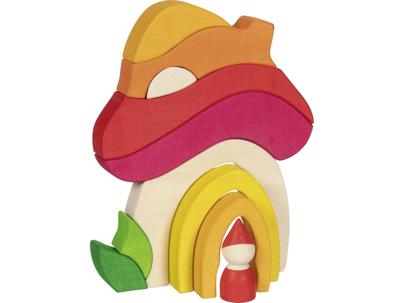 Goki Mushroom House Building Block Puzzle, Traditional Wooden Toys, Maple Wood