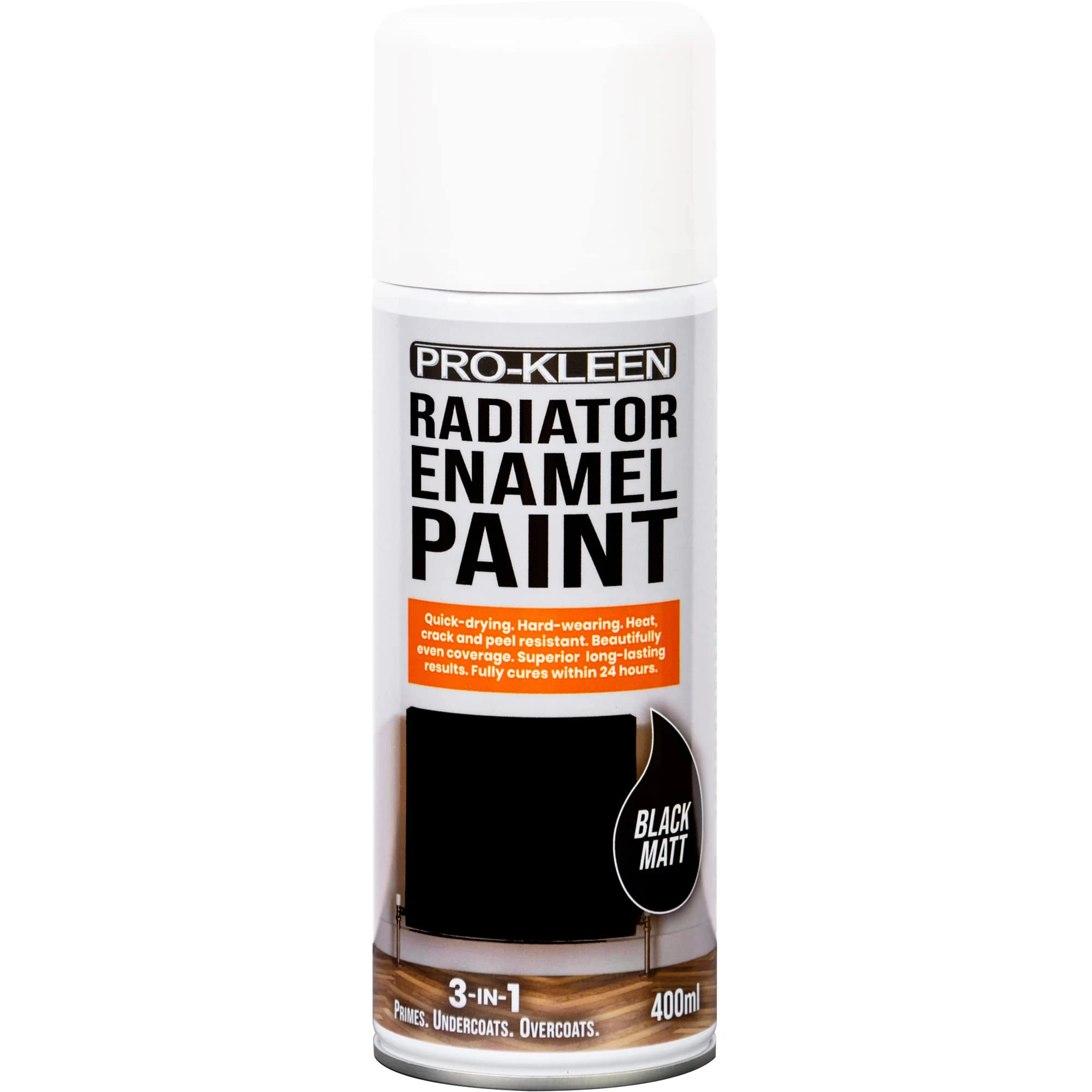 Pro-Kleen Radiator Enamel Spray Paint Black Matt 400ml - Heat Resistant up to 100ºC - For Radiators, Hot Pipes, Water Tanks & More - Fast Drying & No Primer Needed