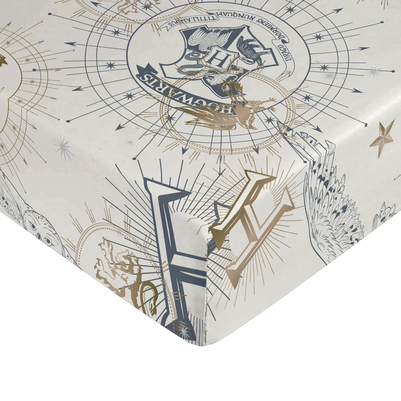 BELUM | Harry Potter Fitted Sheet Product: 180 x 200 cm + 35 cm Gusset – Fabric: 100% Cotton 175 Thread Count – Model: Hotter Gold Beig