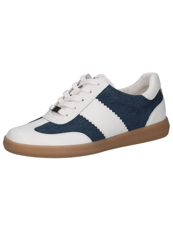 CAPRICE Women's Flat Leather Sneakers Casual, Multicolor (White/Jeans), 6 UK