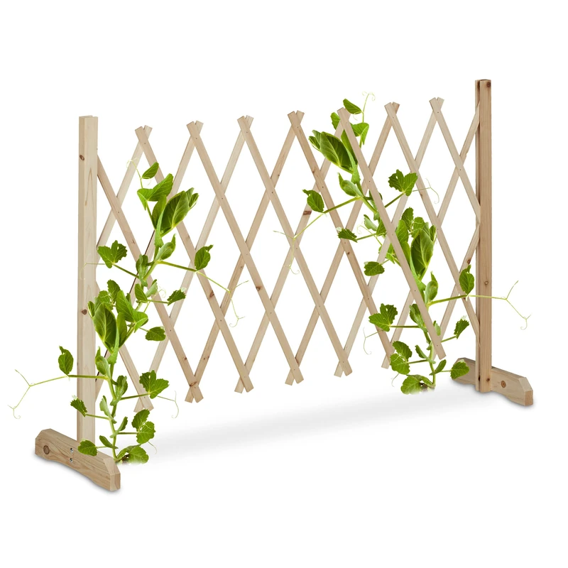 Relaxdays Wooden Trellis, Extendable up to 180 cm, Support for Climbing Plants, Garden & Balcony, Free-Standing, Natural