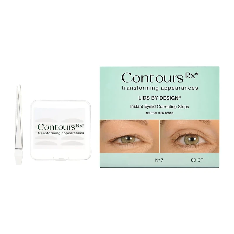 Contours Rx Lids by Design Eyelid Lift Strips with Travel Case and Tweezers - Invisible Eyelid Tape for Hooded Eyes - a Youthful-Looking Appearance - 2 Pack - 160 CT (7mm 80 count (Pack of 2))