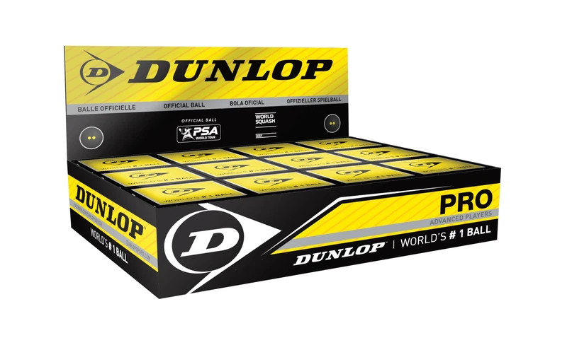DUNLOP Pro Double Yellow Dot Squash Balls, White, 12 Pack