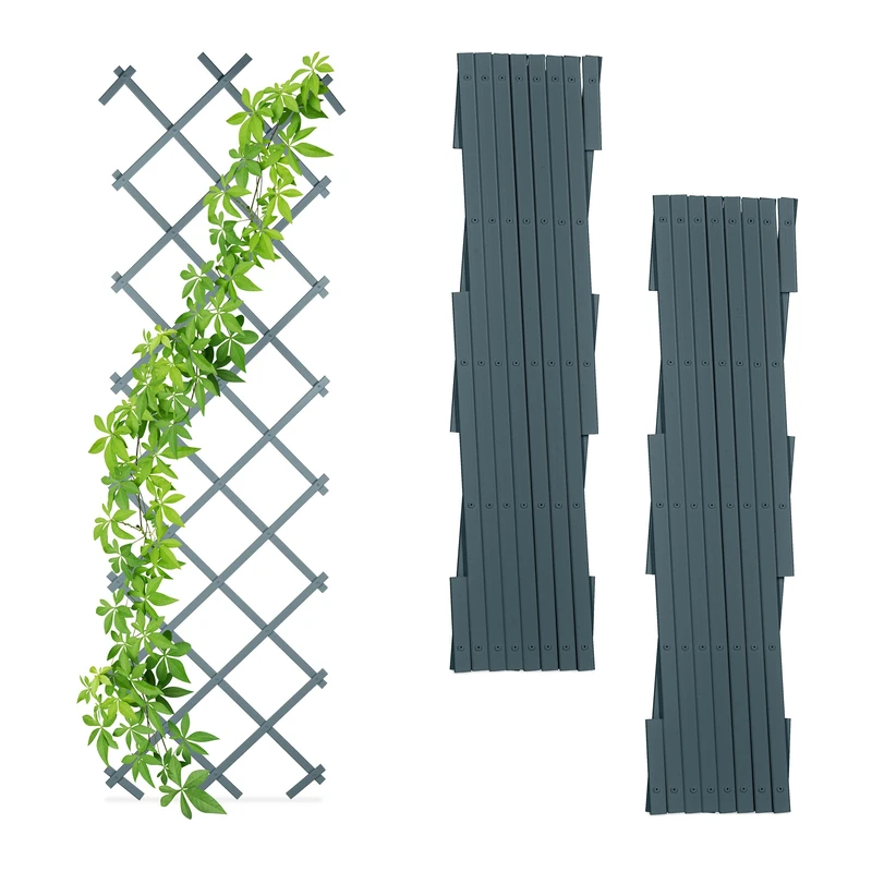 Relaxdays Garden Trellis, Set of 3, Extendable, Support for Climbing Plants, Patio & Balcony, 180 cm, Plastic, Grey