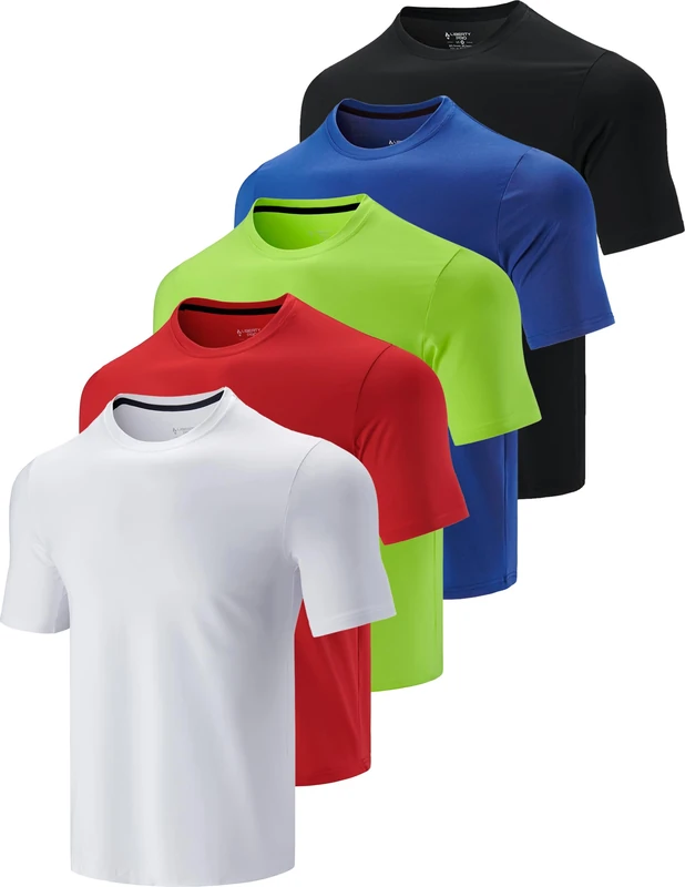 Liberty Imports 5 Pack Men’s Active Quick Dry Crew Neck T Shirts | Athletic Running Gym Workout Short Sleeve Tee Tops Bulk, White/Red/Lime/Blue/Black, S