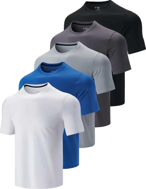 5 Pack Men’s Active Quick Dry Crew Neck T Shirts | Athletic Running Gym Workout Short Sleeve Tee Tops Bulk, White/Navy/Gray/Charcoal/Black, XXXXXL