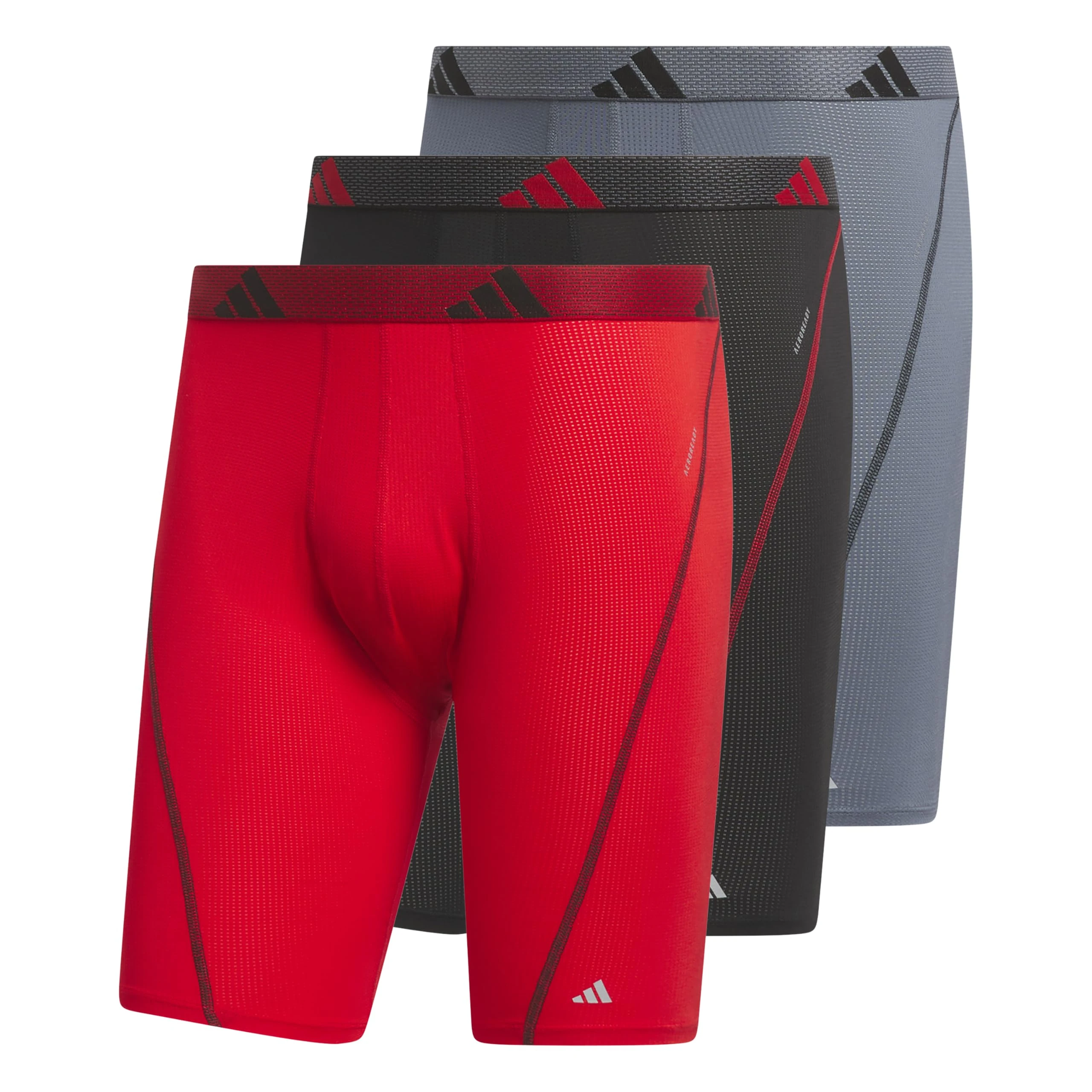 adidas Men's Performance Mesh Long Boxer Brief Underwear (3-Pack), for Active Sport and All Day Comfort, Better Scarlet/Black/Onix Grey, M (Pack of 3)