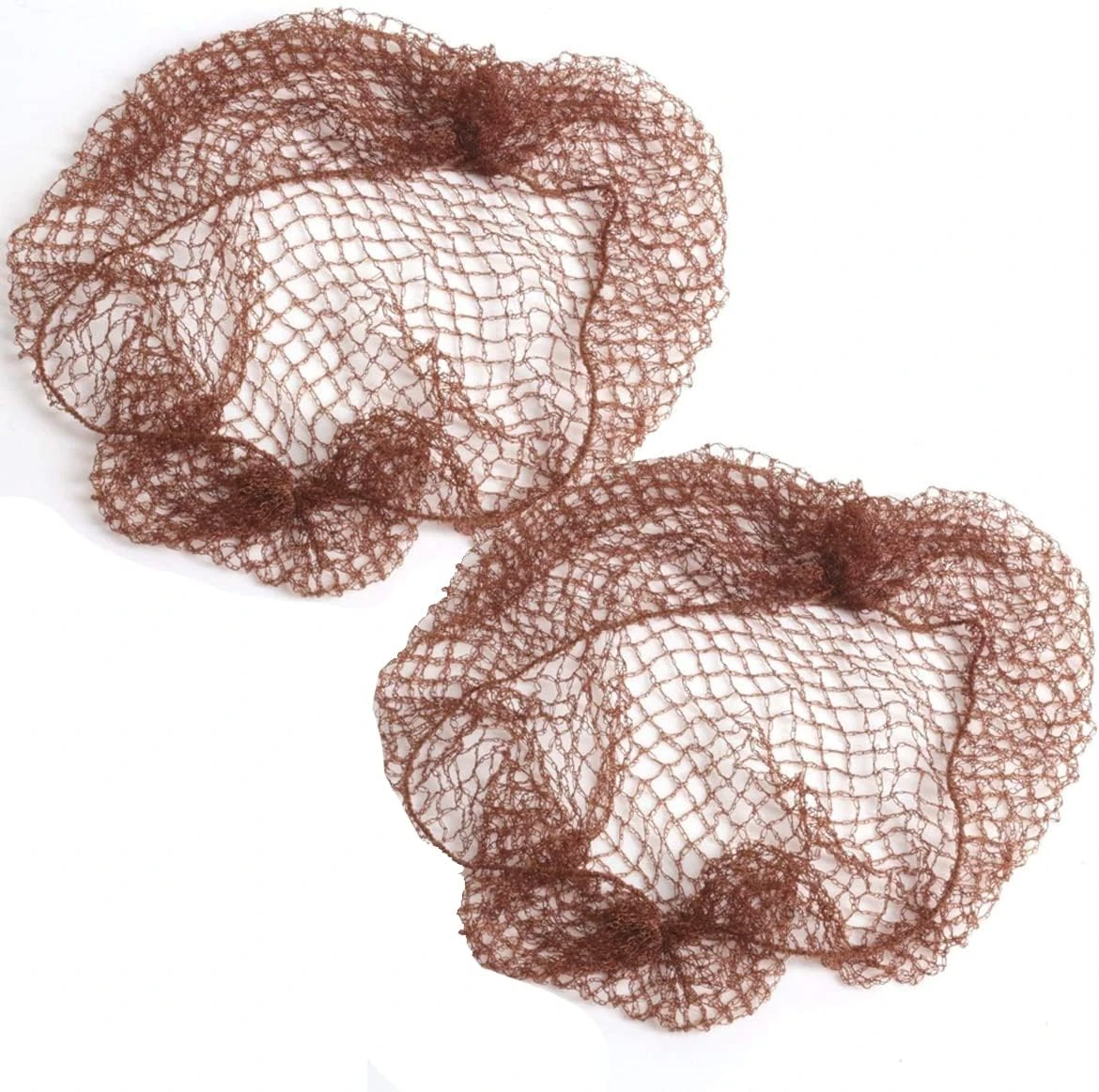 2 X Nylon Sleep-in Hair Nets with Elastic Edge - Stretch to Fit, Hair nets for Buns and Sleeping in, Suitable for Cooks, Dancers, Laboratory & More (Brown)