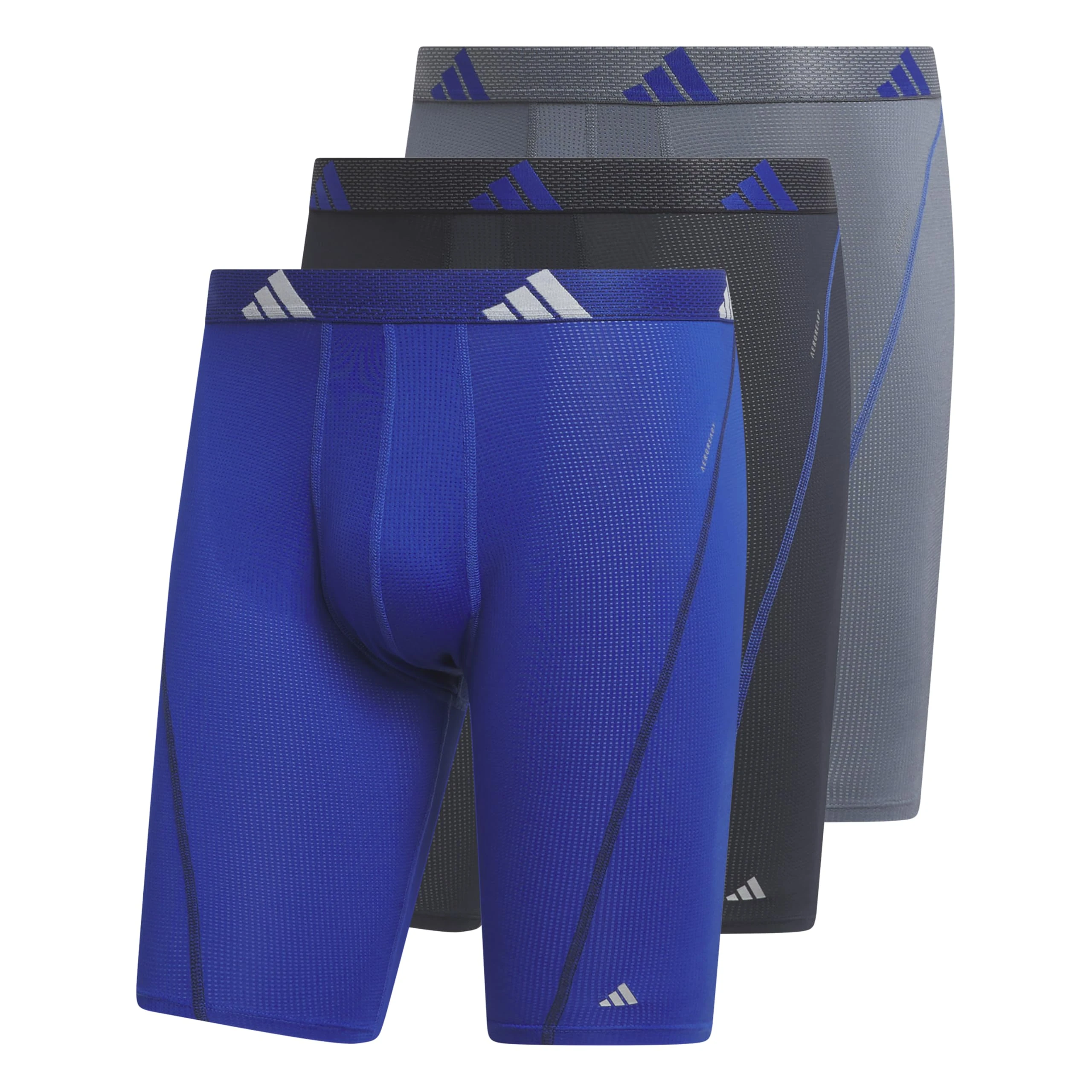 adidas Men's Performance Mesh Long Boxer Brief Underwear (3-Pack), for Active Sport and All Day Comfort, Team Royal Blue/Legend Ink Blue/Onix Grey, M (Pack of 3)