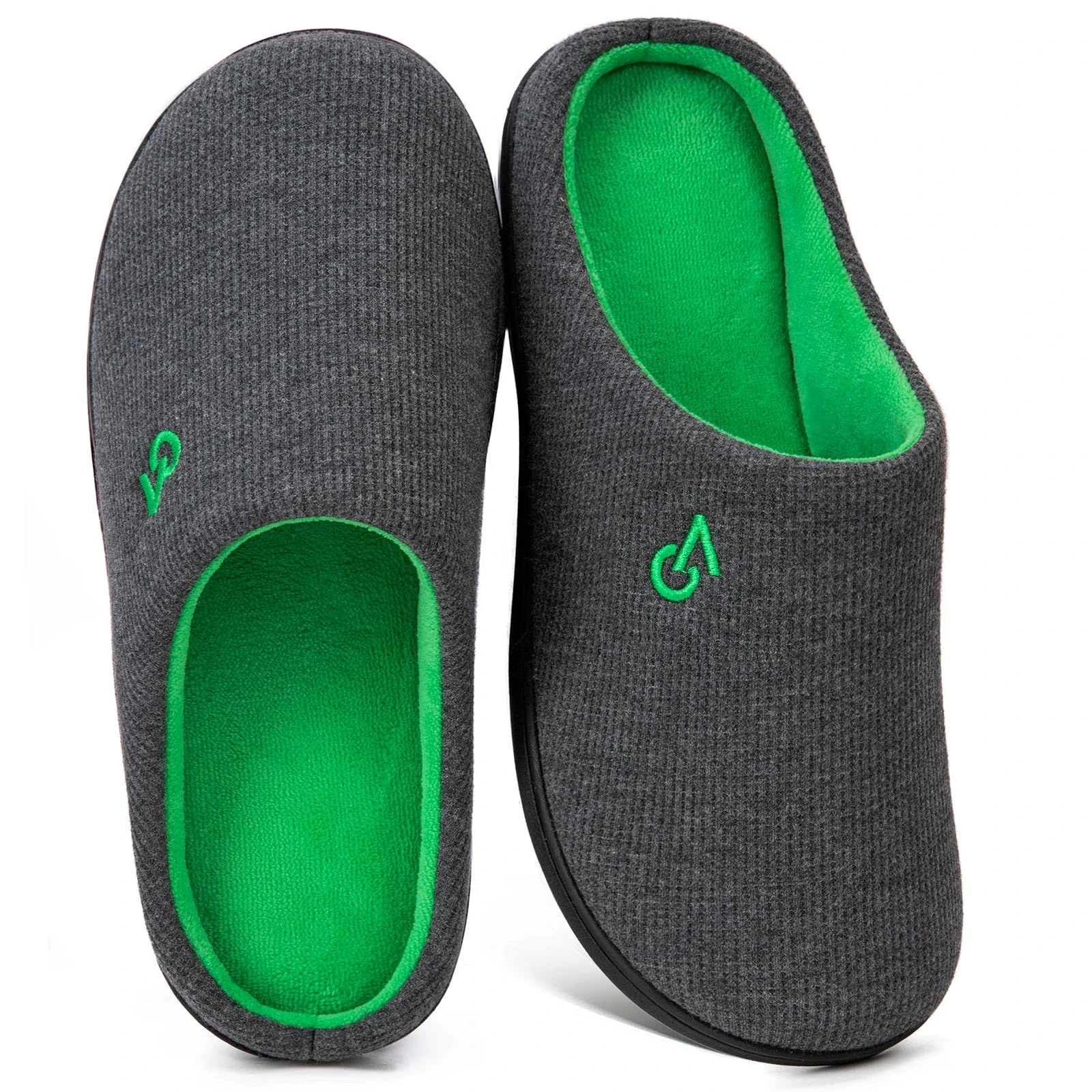 VeraCosy Men's Two-Tone Memory Foam Slippers Green,6-7 UK