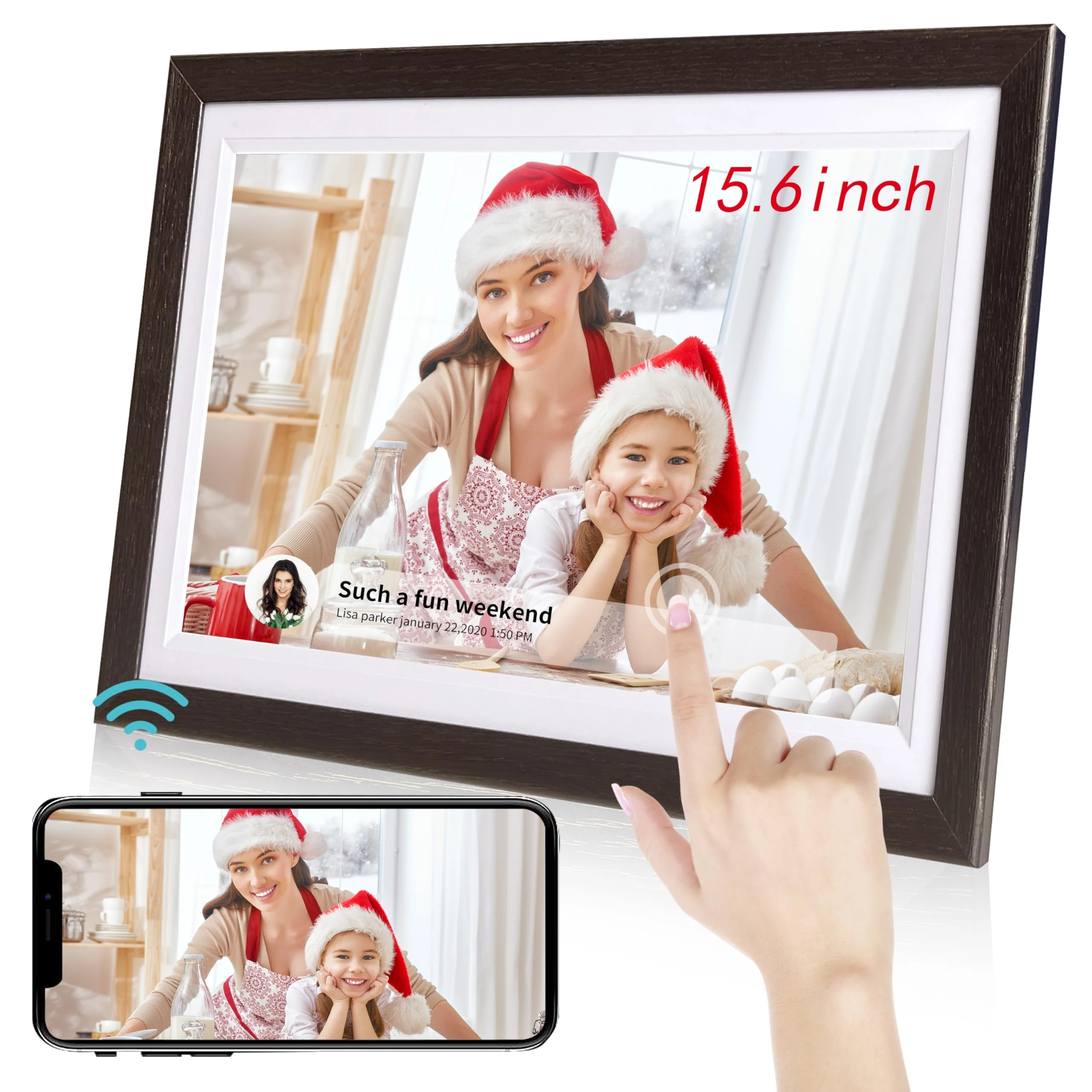 BYYBUO 32GB 15.6 inch WiFi Digital Picture Frame 1920x1080 FHD Large Smart Digital Photo Frame IPS Touch Screen Auto-Rotate Wall Mountable Share Photos/Videos Instantly via APP