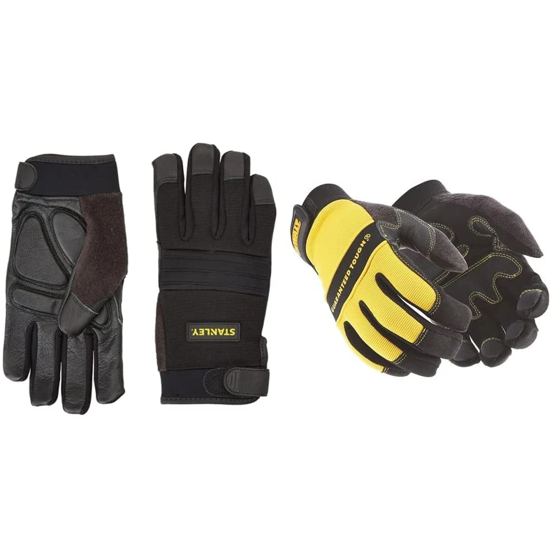 Stanley Vibration Performance Glove & DEWALT Men's - Synthetic Padded Leather Palm Gloves Large, Black/Yellow, L (1 pair) - Image 1